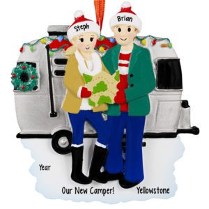 Image of Personalized Couple With New Travel Trailer Festive Ornament