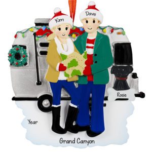 Image of SILVER Travel RV Couple With Pet Personalized Ornament
