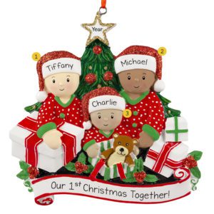 Image of Mixed Race Family of 3 First Christmas Together Personalized Ornament