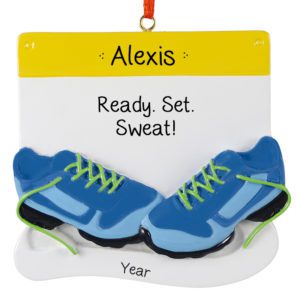Image of Ready, Set, Sweat BLUE Running Shoes Personalized Ornament