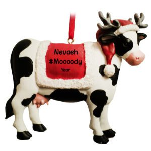 Image of Personalized Moody Tween Or Teen Cow Wearing Blanket Ornament