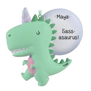 Image of Personalized Sass-Asaurus Dinocorn Colorful Glittered Ornament