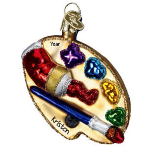 Personalized Artist Colorful Palette Glittered Glass Ornament
