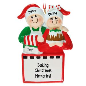 Image of Personalized Festive Couple Baking During Holidays Ornament