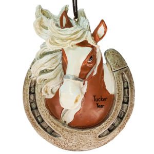 Image of CHESTNUT Horse With White Mane Western Horseshoe Ornament