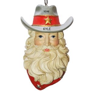 Image of Personalized Western Cowboy Santa Head Totally Dimensional Ornament