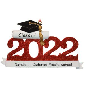 Image of RED Class Of 2022 Middle School Glittered Numbers Ornament