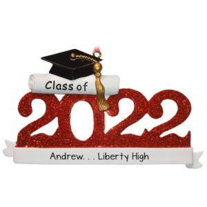 Image of RED Class Of 2022 High School Grad Glittered Numbers Ornament