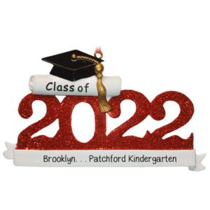 Image of RED Class Of 2022 Kindergarten Glittered Numbers Grad Ornament
