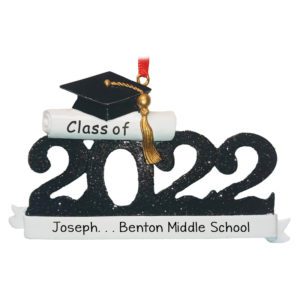 Image of Personalized Class Of 2022 Middle School Glittered BLACK Numbers Ornament
