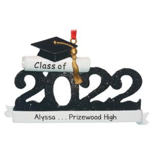 Image of Personalized Class Of 2022 High School Glittered BLACK Numbers Ornament