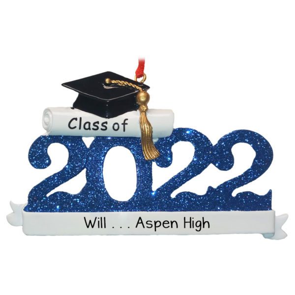 Image of BLUE Class Of 2022 High School Grad Glittered Numbers Ornament