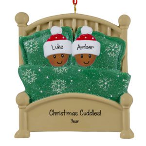 Image of AFRICAN AMERICAN Couple In Glittered Green Bed Personalized Ornament