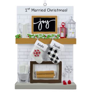 Image of 1st Married Christmas Festive Mantle With Stockings Ornament