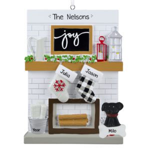 Image of Personalized Couple Festive Mantle With Stockings And Pet Ornament