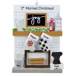 Image of Personalized 1st Married Christmas Festive Stockings And DOG Ornament