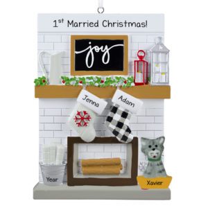 Image of Personalized 1st Married Christmas Festive Stockings And CAT Ornament