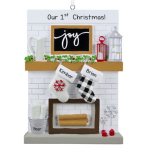 Image of Personalized Couple's 1st Christmas Festive Mantle With Stockings Ornament