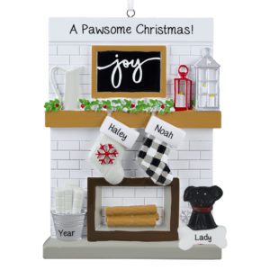 Image of Personalized Couple A Pawsome Christmas Mantle With Stockings And Dog Ornament