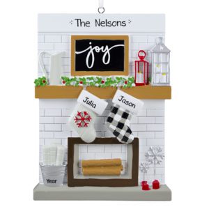 Image of Personalized Couple Festive Mantle With Stockings Ornament