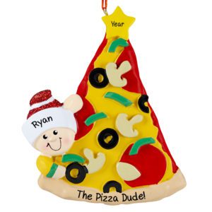 Image of Personalized Pizza Dude Glittered Ornament