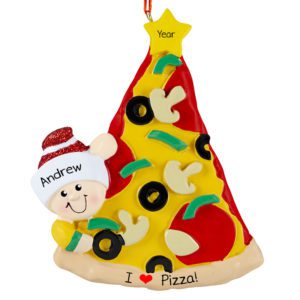 Image of Personalized I Love Pizza Glittered Ornament