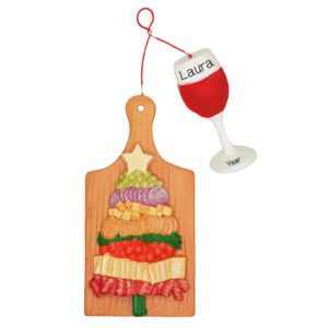Image of Personalized Red Wine GLASS And Charcuterie Board Ornament