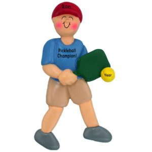 Image of Personalized Pickleball MALE Player Holding Paddle Ornament