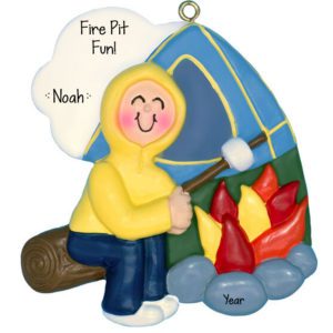 Image of Personalized BOY Sitting By Fire Pit And Tent Ornament