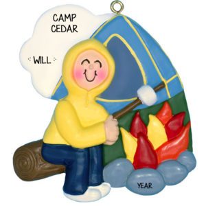 Image of BOY Camper Roasting Marshmallow With Tent Personalized Ornament