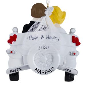 Image of Just Married Old-Fashioned Car Personalized Ornament BLONDE Bride