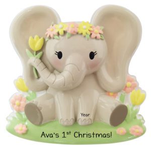 Image of Personalized Baby Girl's 1st Christmas Adorable Elephant Ornament