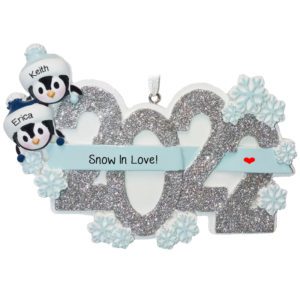 Image of Personalized Penguin Couple Glittered 2022 And Snowflake Ornament