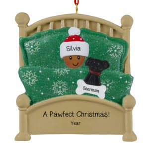 Image of AFRICAN AMERICAN Person And Dog In Green Glittered Bed Ornament