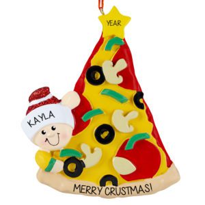 Image of Personalized Merry Crustmas Slice Of Pizza Glittered Ornament