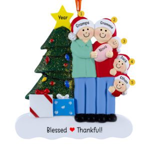 Image of Grandparents With 3 Grandkids Including Baby GIRL Glittered Tree Ornament