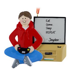 Image of MALE Gamer With Console And Screen Personalized Ornament BROWN Hair