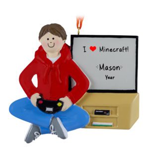 Image of MALE Playing Favorite Video Game On Console Ornament BROWN Hair