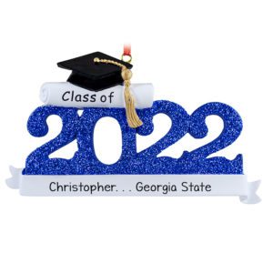 Image of BLUE Class Of 2022 College Glittered Numbers Ornament