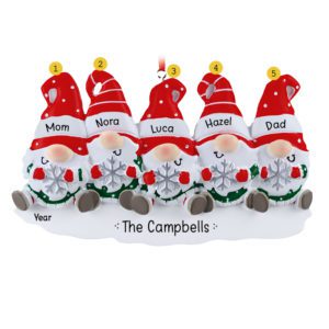 Image of Personalized Family Of 5 Gnomes Holding Snowflakes Ornament