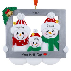 Image of Personalized Snowmen Grandparents And 1 Grandchild In Frame Ornament