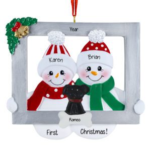 Image of Personalized Couple's 1st Christmas Snowmen In Frame With Pet Ornament