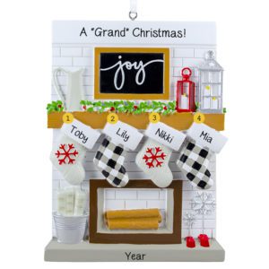 Image of Personalized 4 Grandkids Festive Mantle With Stockings Ornament