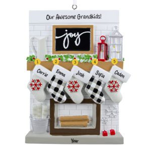 Image of Personalized 5 Grandkids Festive Mantle With Stockings Ornament