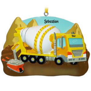 Image of Personalized Cement Mixer And Wheelbarrow Ornament