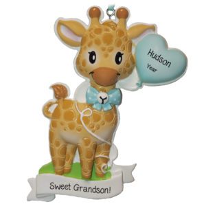 Image of Personalized Sweet Grandson Giraffe And Heart Ornament BLUE