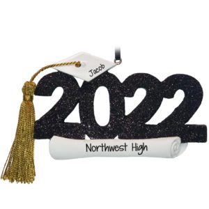 Image of Personalized 2022 High School Grad Real Tassel Glittered Numbers Ornament