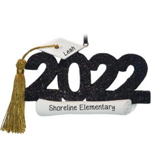Image of Personalized 2022 Elementary Grad Real Tassel Glittered Numbers Ornament