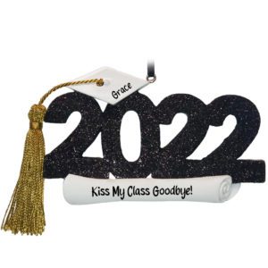 Image of Personalized 2022 Kiss My Class Goodbye Real Tassel Glittered Numbers Ornament