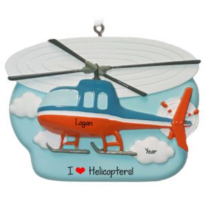 Image of Personalized Red White And Blue Helicopter In Sky Ornament